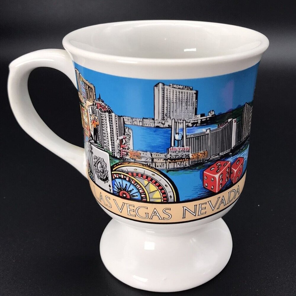 Vintage Las Vegas Mug Coffee Tea Hotels Casinos White by Karol Western Cards